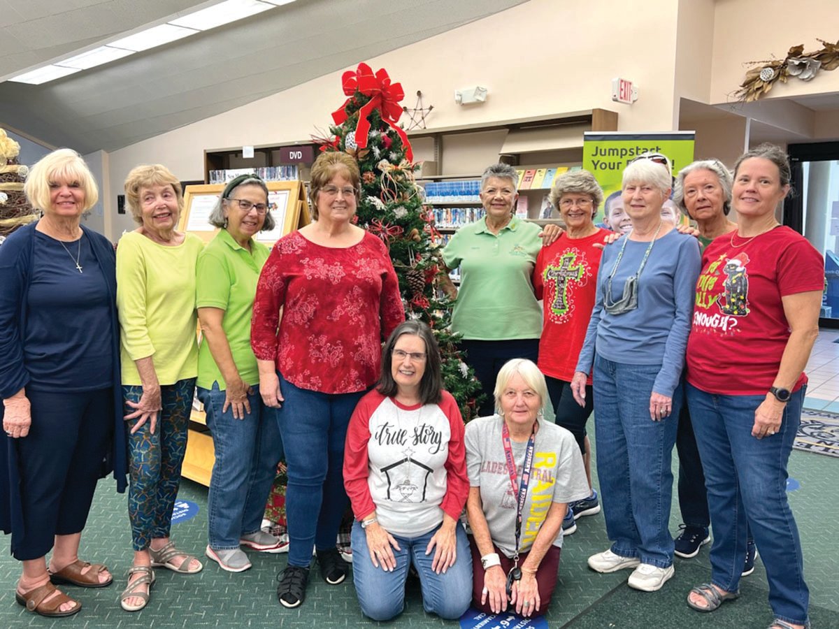 Green Thumb Garden Club members pictured left to right: Jeanette Cotton, Meryl Adams, Tena Harris, Margo Fatzinger, Ninette Aker, Sandy Stitt, Becky Rawls, Kay Jones, LuAnne Williams - Kneeling from left to right - Janet Way and Janet Summerlin.